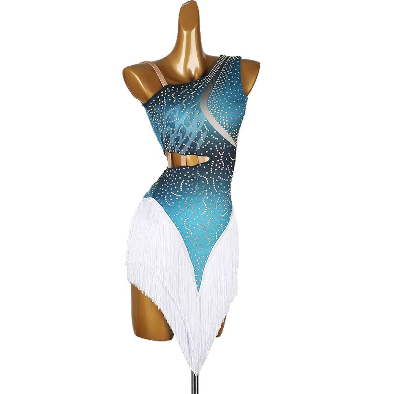 YZY Customisable-Women's Performance Sleeveless Tassels Latin Salsa Dance Dress Competition Dress