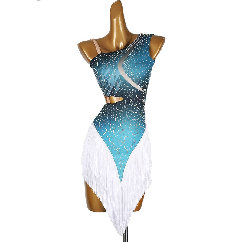 YZY Customisable-Women's Performance Sleeveless Tassels Latin Salsa Dance Dress Competition Dress