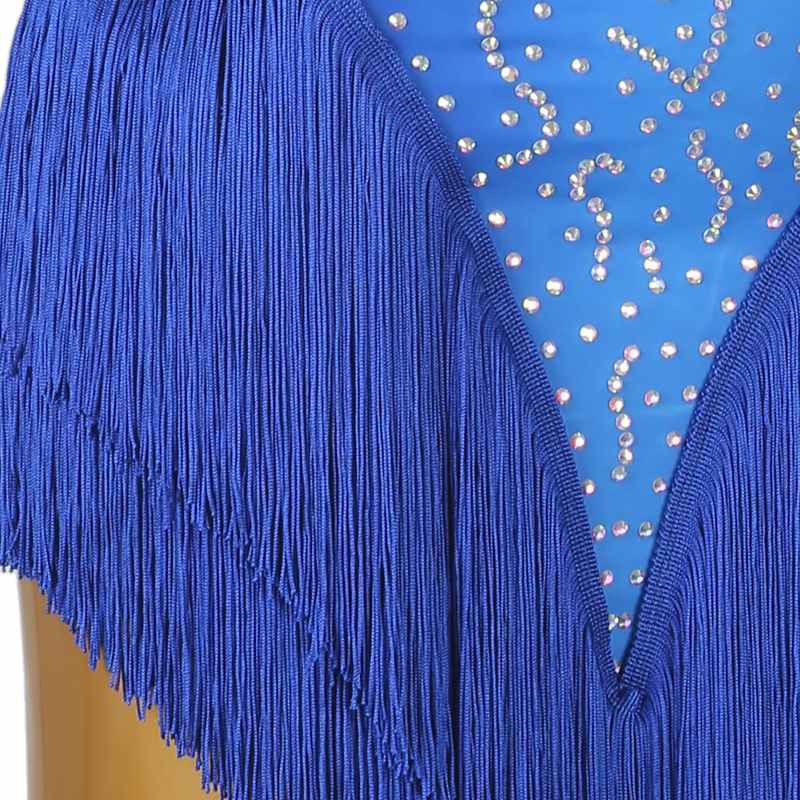 YZY Customisable-Women's Performance Royal Blue Sleeveless Tassels Latin Salsa Dance Dress Competition Dress