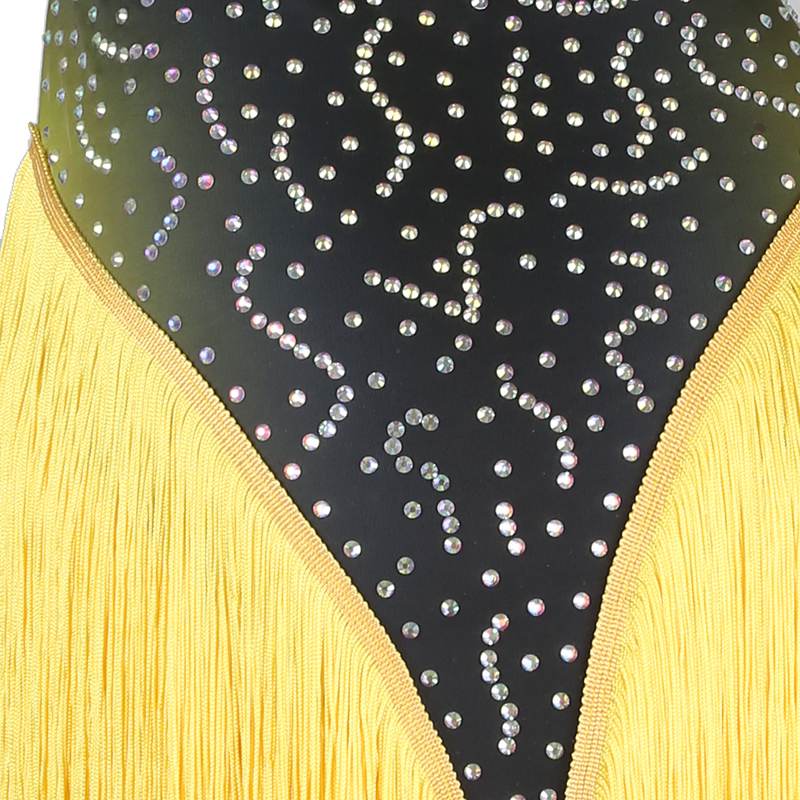YZY Customisable-Women's Performance Yellow Sleeveless Tassels Latin Salsa Dance Dress Competition Dress