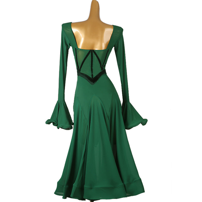 Customisable-Women's Long Sleeve Mesh Modern Dance Performance Dress Ballroom Dance Dress