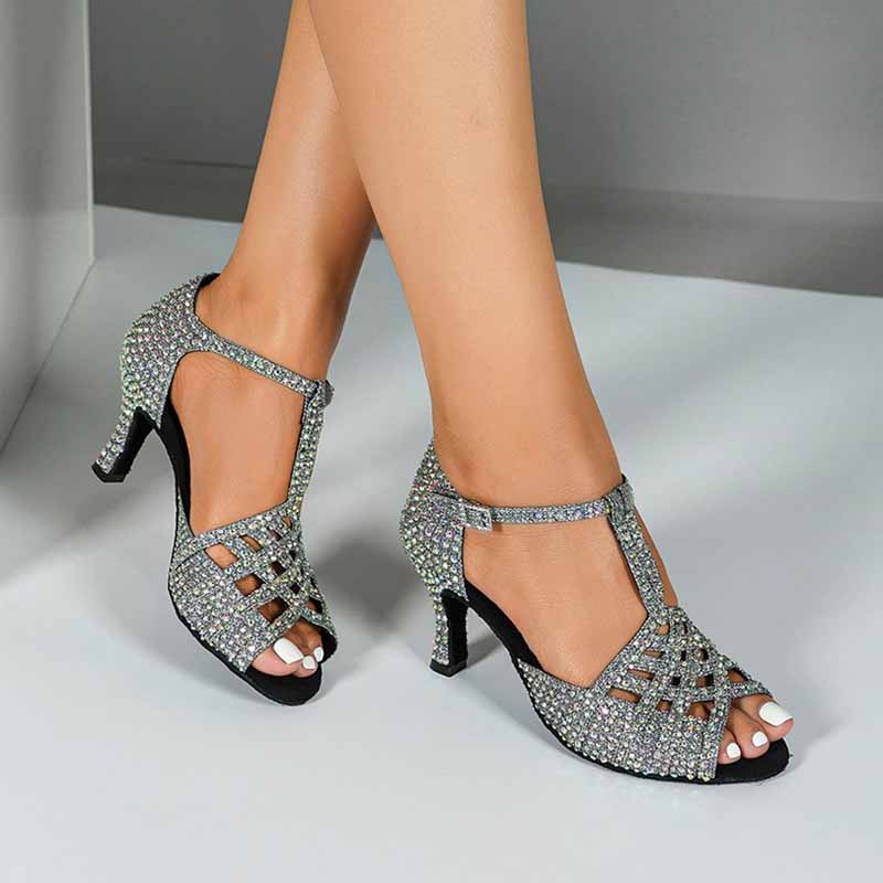 DS Women's Sparkling Glitter Customized Heel Salsa Latin Dance Shoes