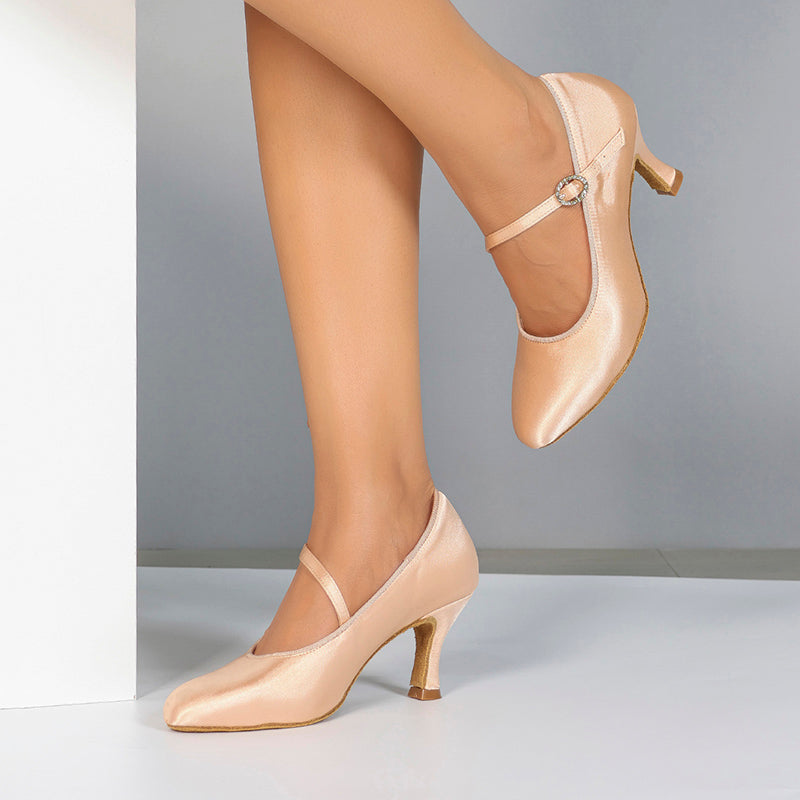 Women's Brown Satin Heels Pumps Ballroom Modern Shoes Dance Shoes