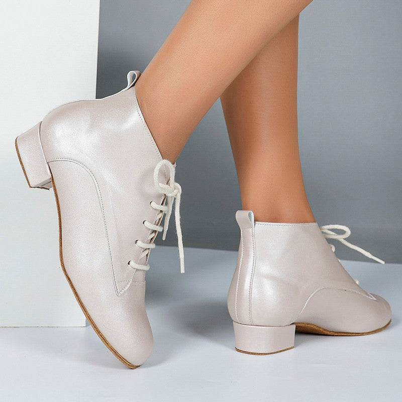 SH Women's Apricot 2.5cm Heel Jazz Shoes Lace-up Dance Heels Boots