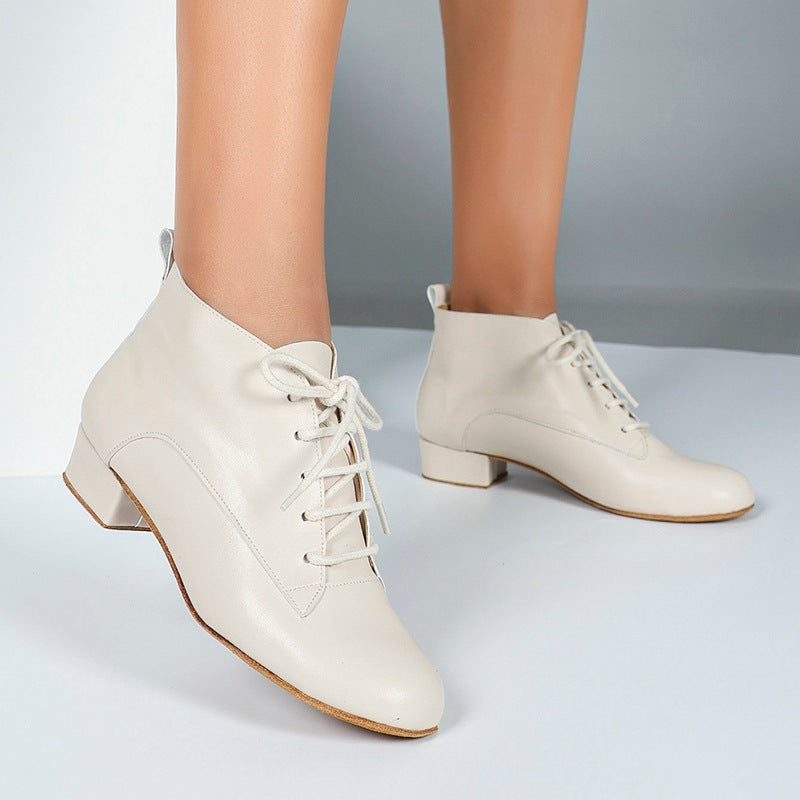 SH Women's Apricot 2.5cm Heel Jazz Shoes Lace-up Dance Heels Boots