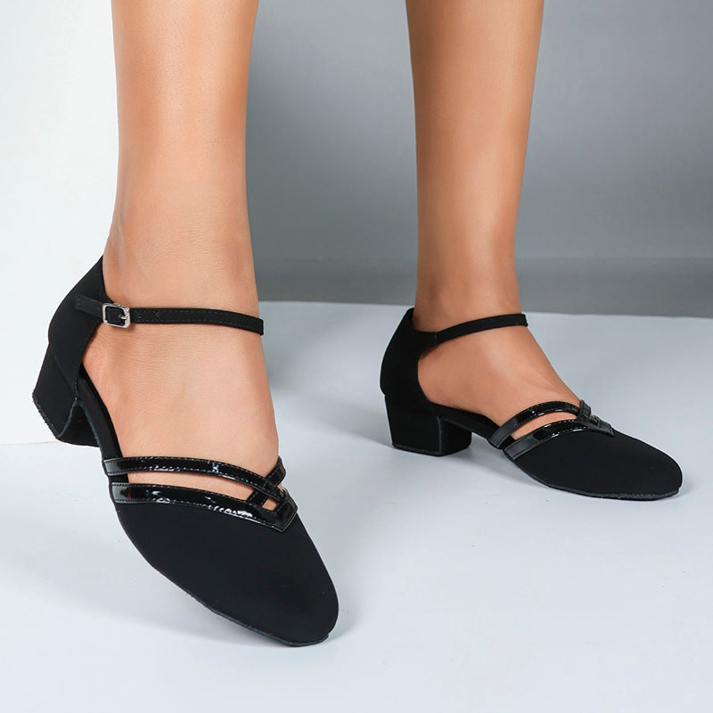DS Women's Black Suede 3.5cm Heels Ballroom Swing Dance Shoes