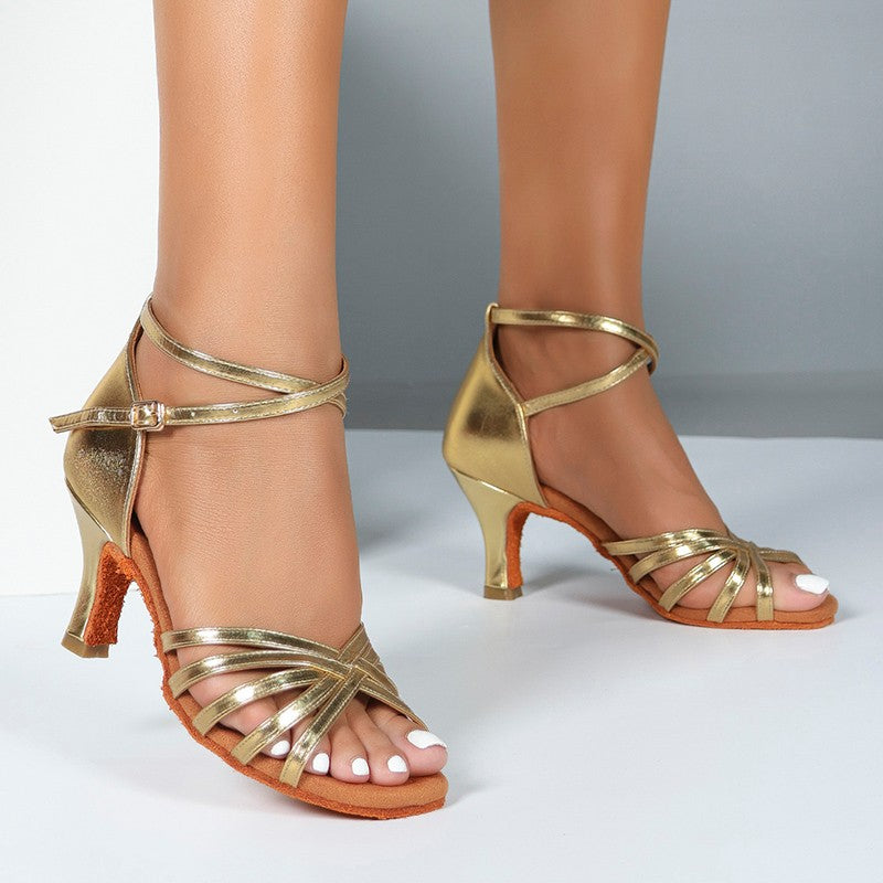 Women's Microfiber Leather 5.5cm/7.5cm Heel Strappy Latin Dance Shoes Ballroom Dance Shoes