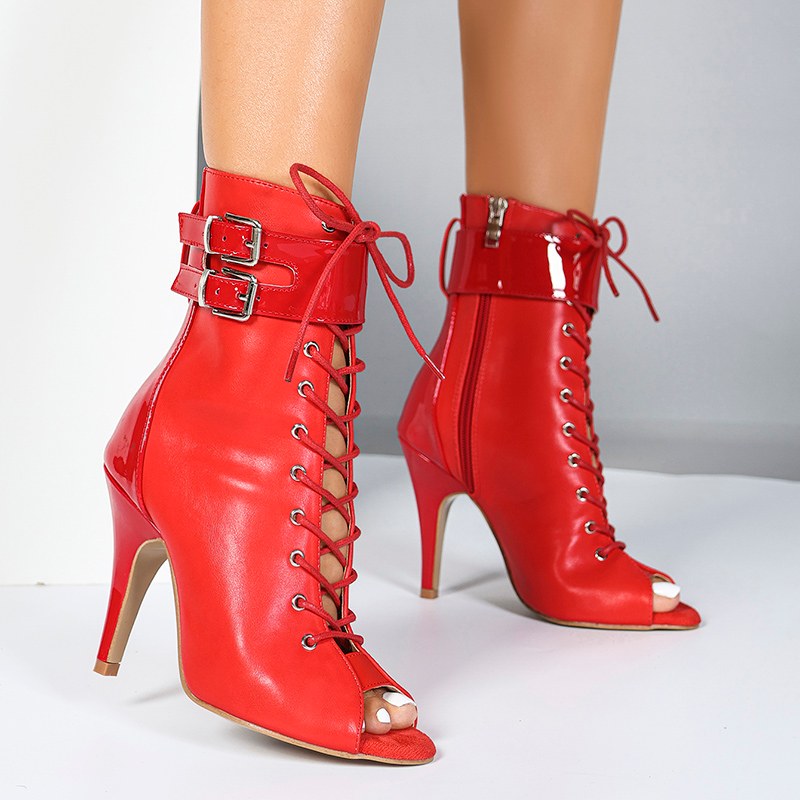 DS Women's Red Rubber Sole Customized Heels Dance Boots Jazz Salsa Street Sole Dancing Shoes