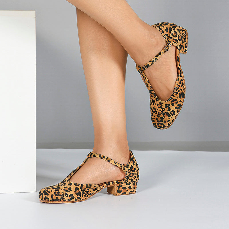 DS Women's T-strap Nubuck Leopard Customized Heels Ballroom Dance Shoes Swing Dance Shoes