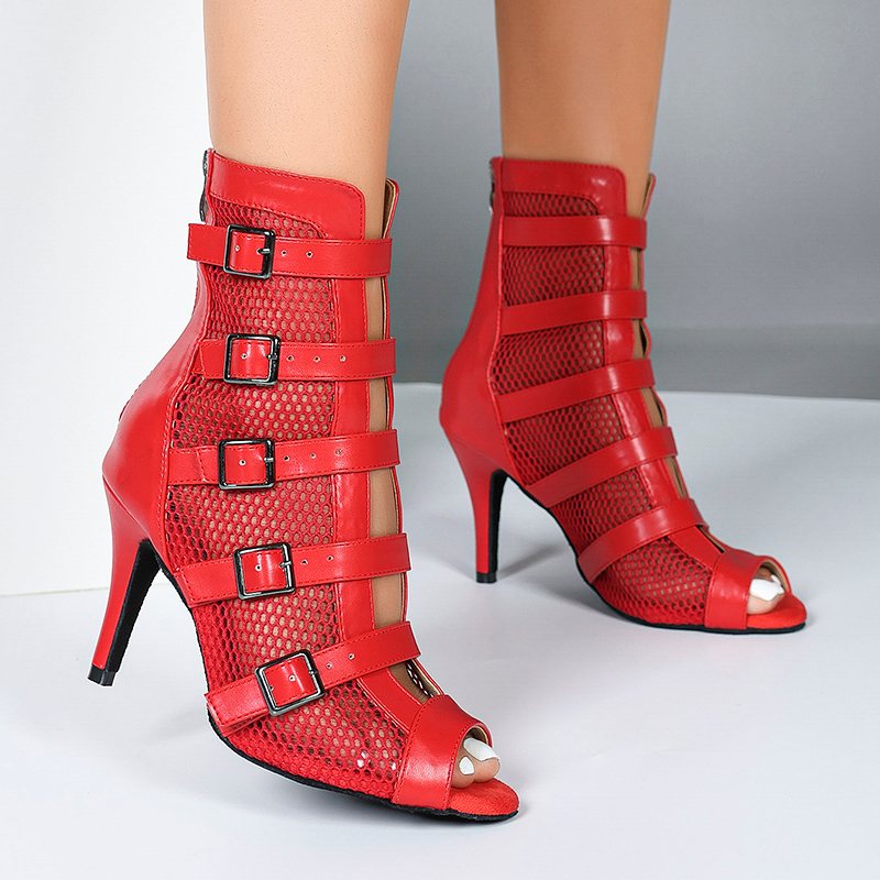 DS Women's Red Leatherette Customized Heel Heels Dance Boots Jazz Salsa Dancing Shoes