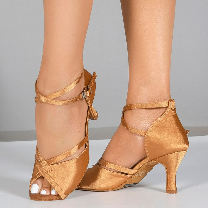 Women's Satin Velvet Customized Heel Ballroom Dance Shoes Latin Shoes