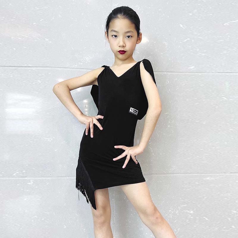 HC Girl's Cotton Sleeveless V-neck Training Performance Latin Dance Dress Dance Wear