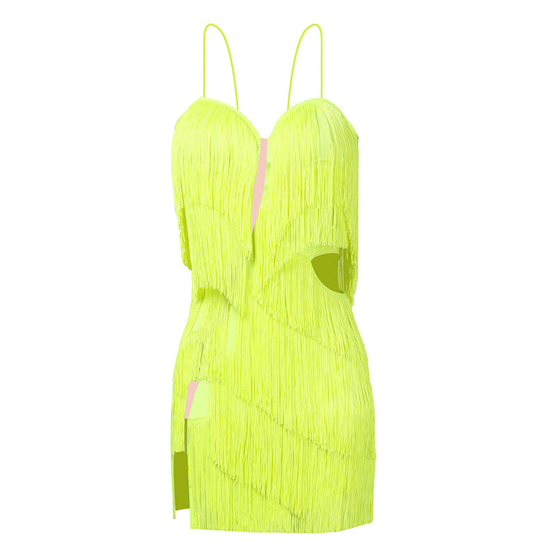 Z Girls Polyester Spaghetti Strap Tassel Latin Dance Dress Dance Wear