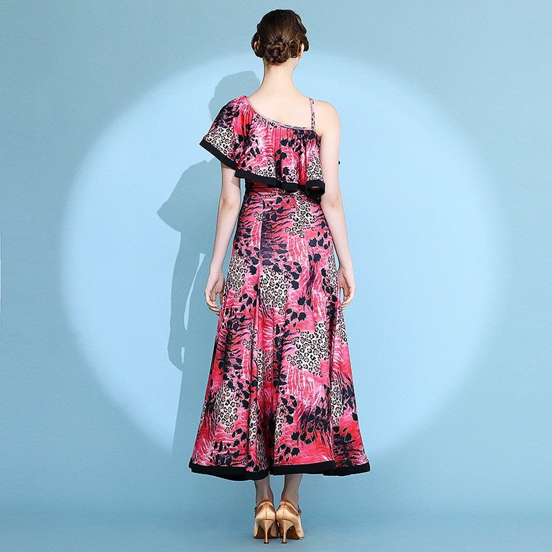Women's Red Print Modern Dance Performance Dress Waltz Ballroom Dance Dress