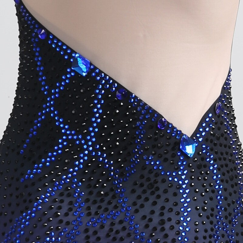 YZY Customisable-Women's Blue Sleeveless Tassel DanceWear Dance Dress Performance Wear