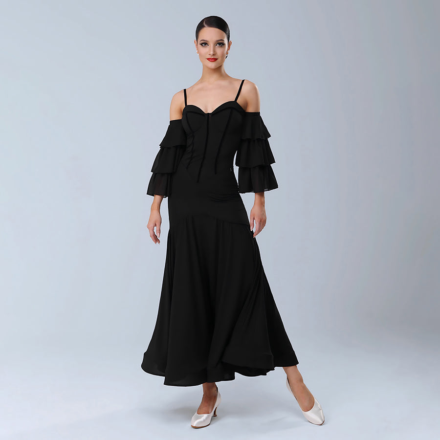 TID Customisable Women's Off Shoulder Black Dance Dresses Performance Competition Dancewear