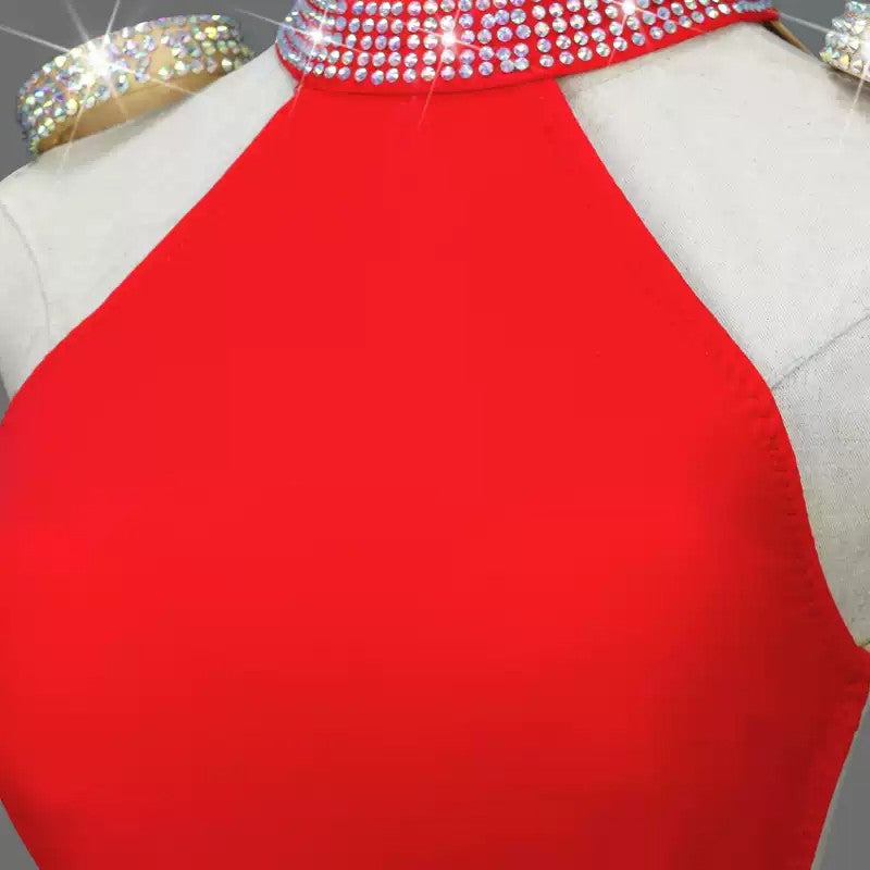 Customisable-Women's Red Tassel Latin Dance Dress Professional Dance Stage Performance Wear (With Waistband)