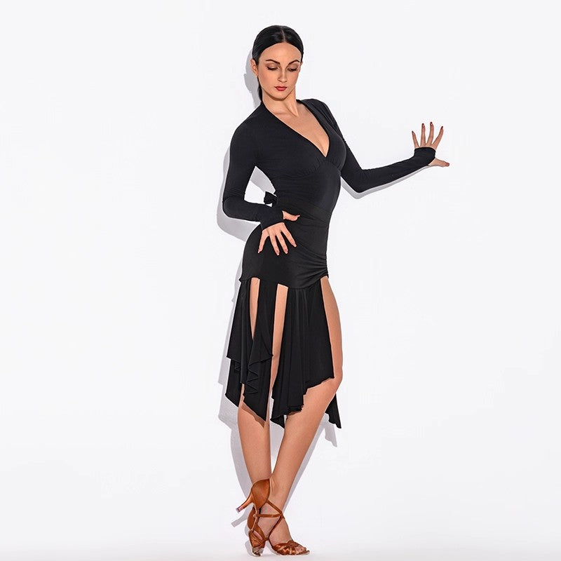 HC Women's Black Latin Dance Skirt Dance Wear Training Performance Skirt
