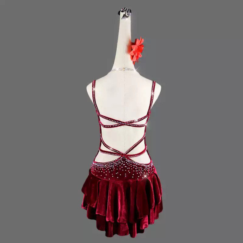 Customisable-Women's Red Latin Dance Dress Professional Dance Stage Performance Wear