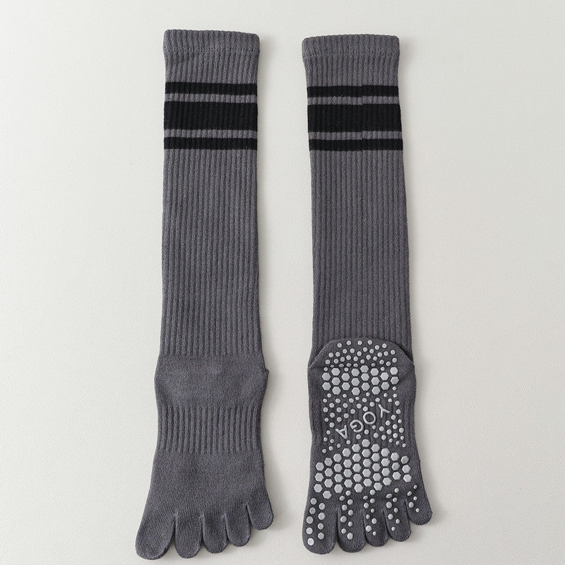 Five-Toe Split Yoga Pilates Knit Cotton Grip Long Socks
