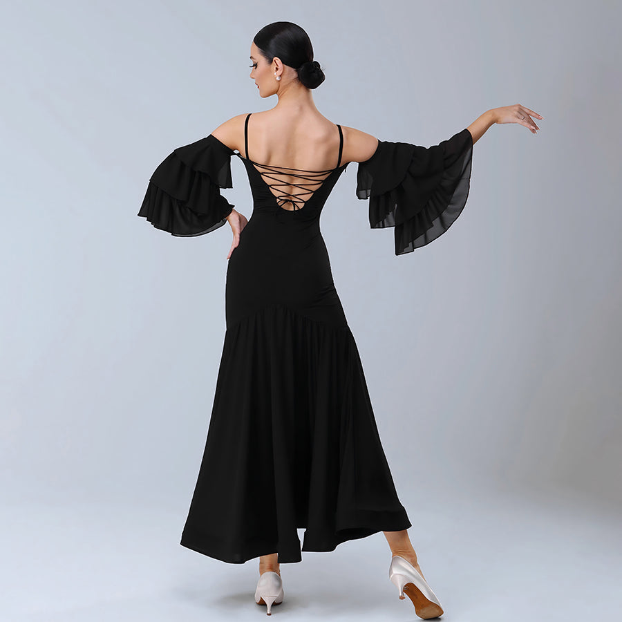 TID Customisable Women's Off Shoulder Black Dance Dresses Performance Competition Dancewear