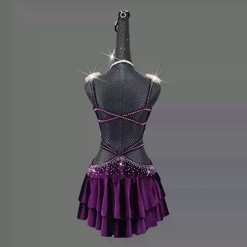 Customisable-Women's Purple Latin Dance Dress Professional Dance Stage Performance Wear