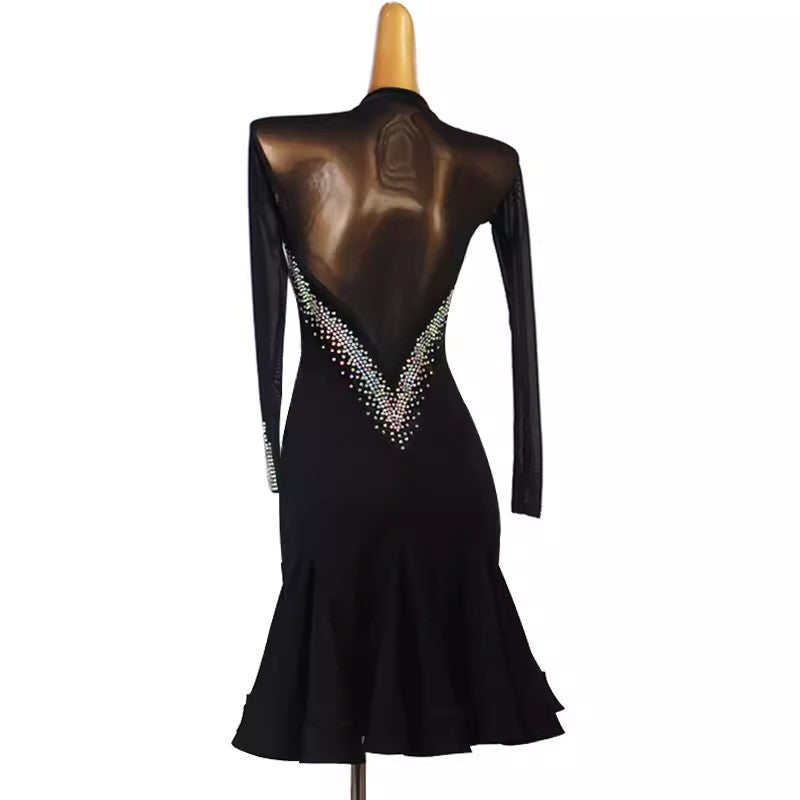 Customisable-Women's Black Long Sleeve DanceWear Dance Dress Performance Wear