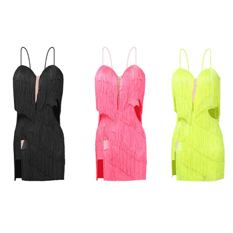 Z Girls Polyester Spaghetti Strap Tassel Latin Dance Dress Dance Wear