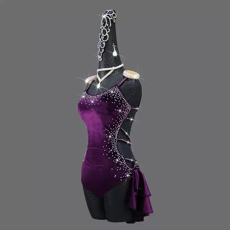 Customisable-Women's Purple Latin Dance Dress Professional Dance Stage Performance Wear
