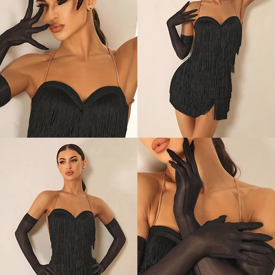 Z Women's Black Latin Dance Long Gloves