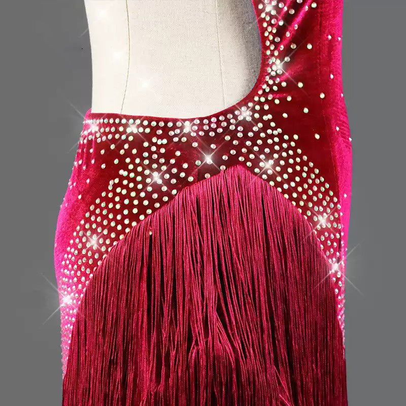 Customisable-Women's Red Tassel Latin Dance Dress Professional Dance Stage Performance Wear