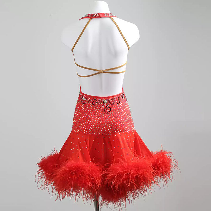 YZY Customisable-Women's Red Feather DanceWear Dance Dress Performance Wear