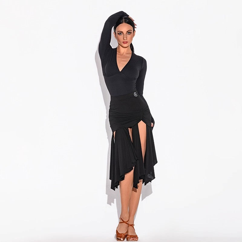 HC Women's Black Latin Dance Skirt Dance Wear Training Performance Skirt
