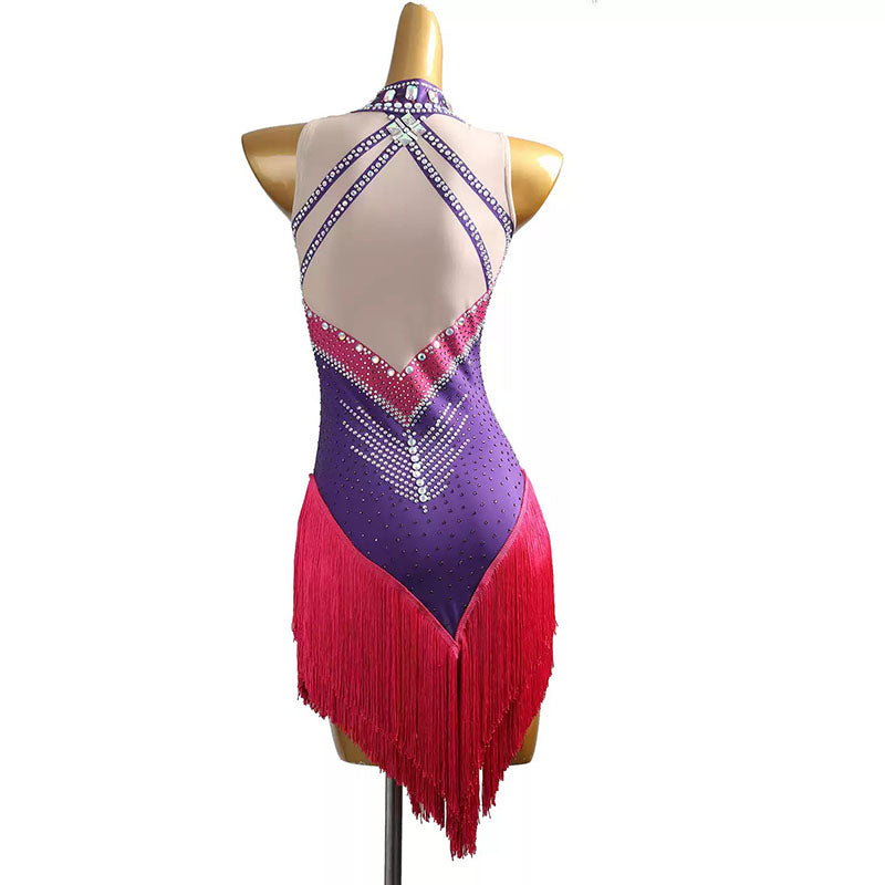YZY Customisable-Women's Fuchsia-Purple Tassel DanceWear Dance Dress Performance Wear