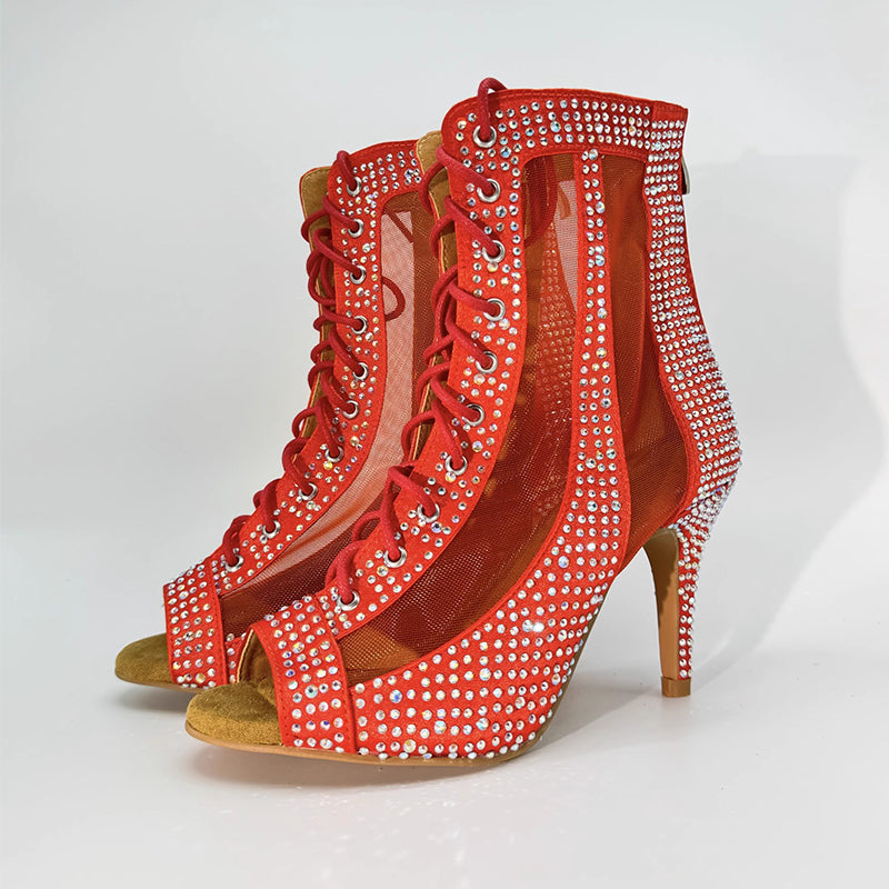 Women's Customized Heel Rhinestone Satin Customized Heels Dance Boots Jazz Salsa Dancing Shoes