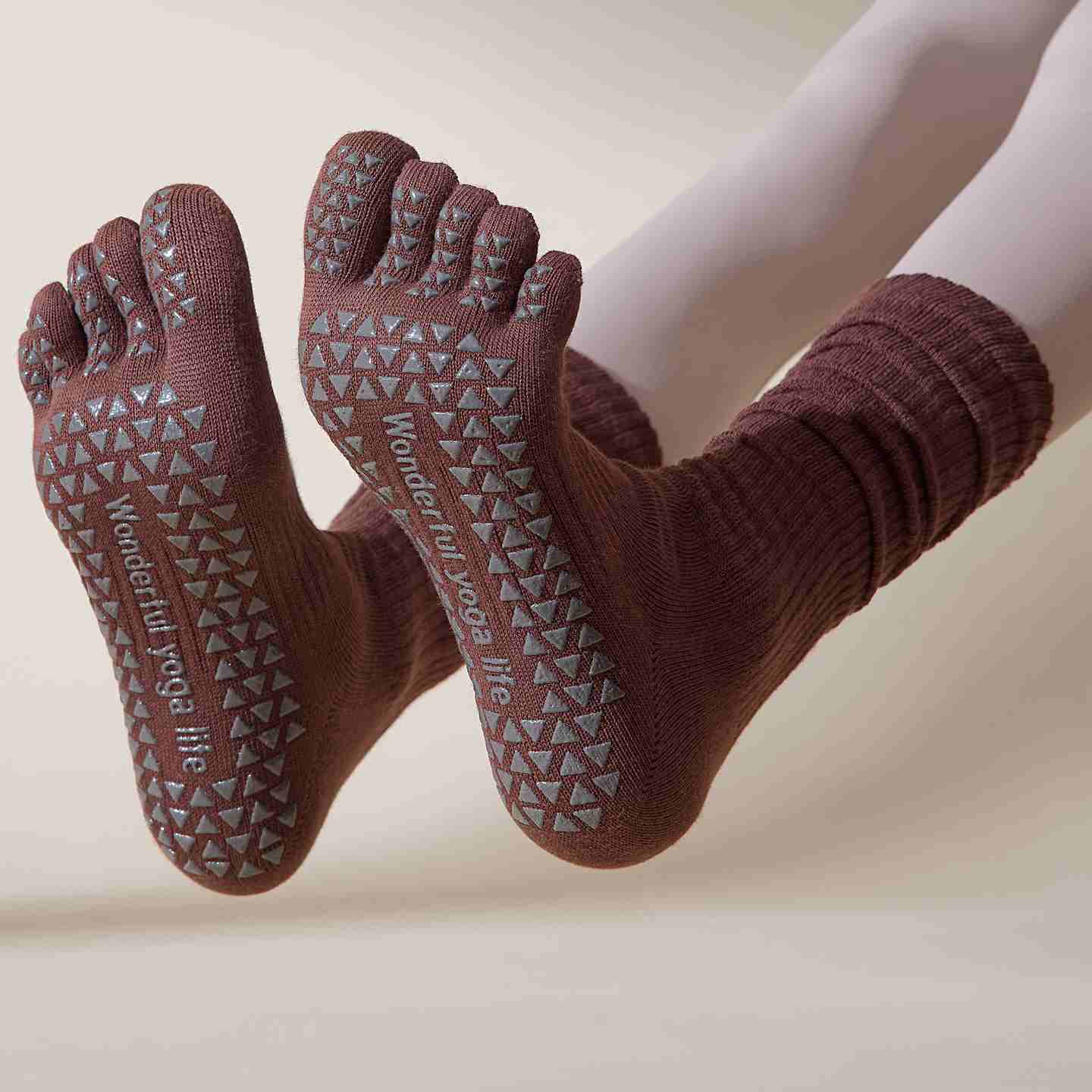 Five-Toe Split Yoga Pilates Knit Cotton Grip Short Socks