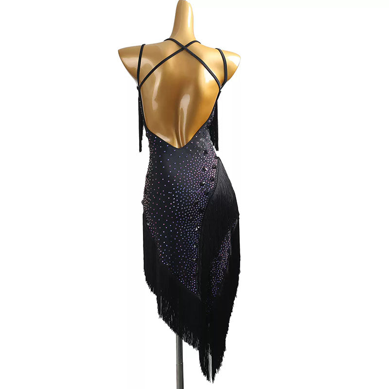 YZY Customisable-Women's Black Tassel DanceWear Dance Dress Performance Wear