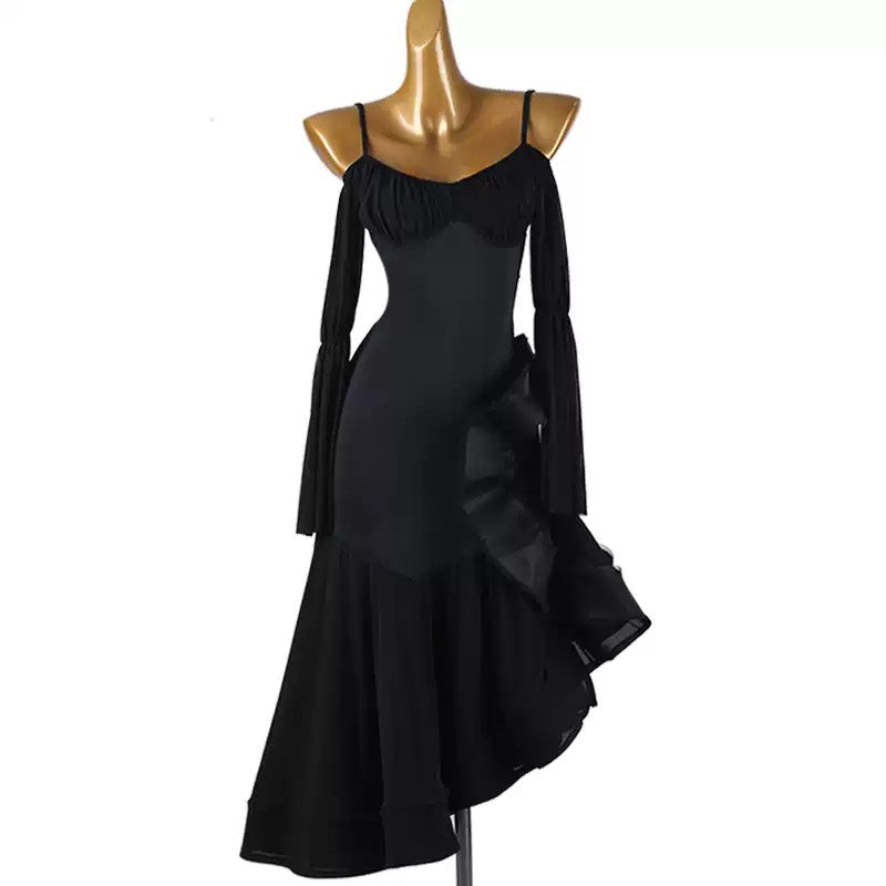 YZY Customisable-Women's Black Spaghetti Strap Tassel DanceWear Dance Dress Performance Wear