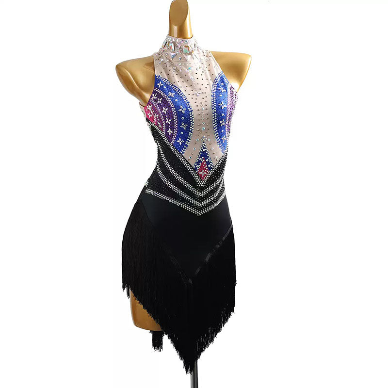 YZY Customisable-Women's Black Tassel DanceWear Dance Dress Performance Wear