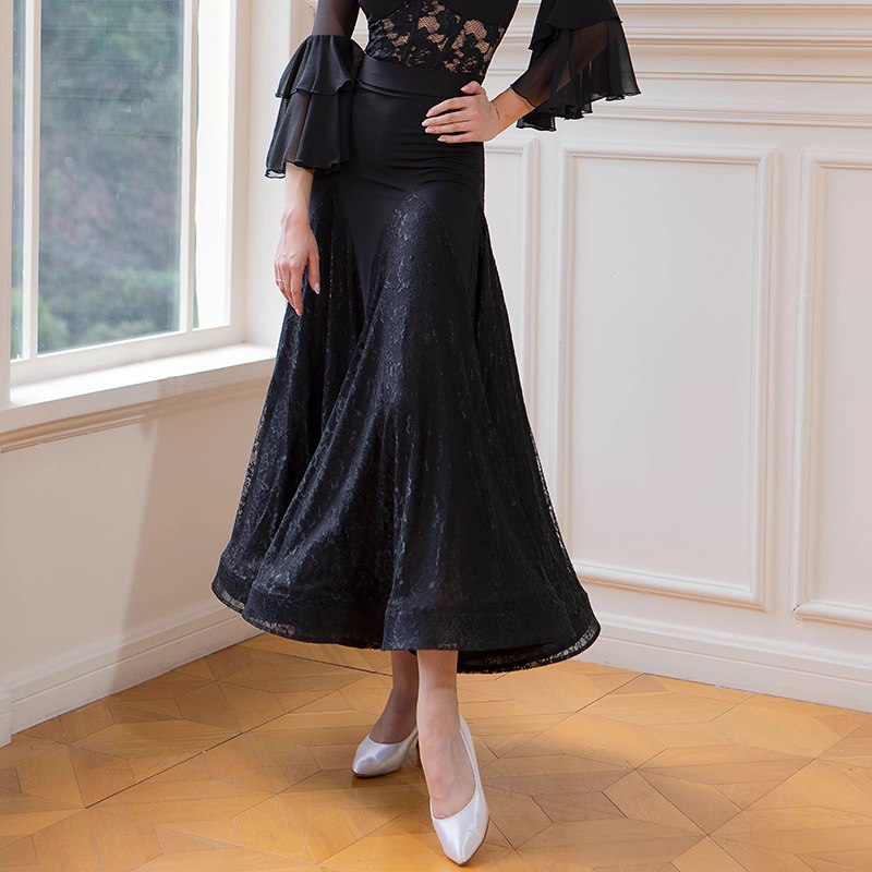 TID Customisable Women's Black Swing Modern Ballroom Waltz Dance Skirts DanceWear