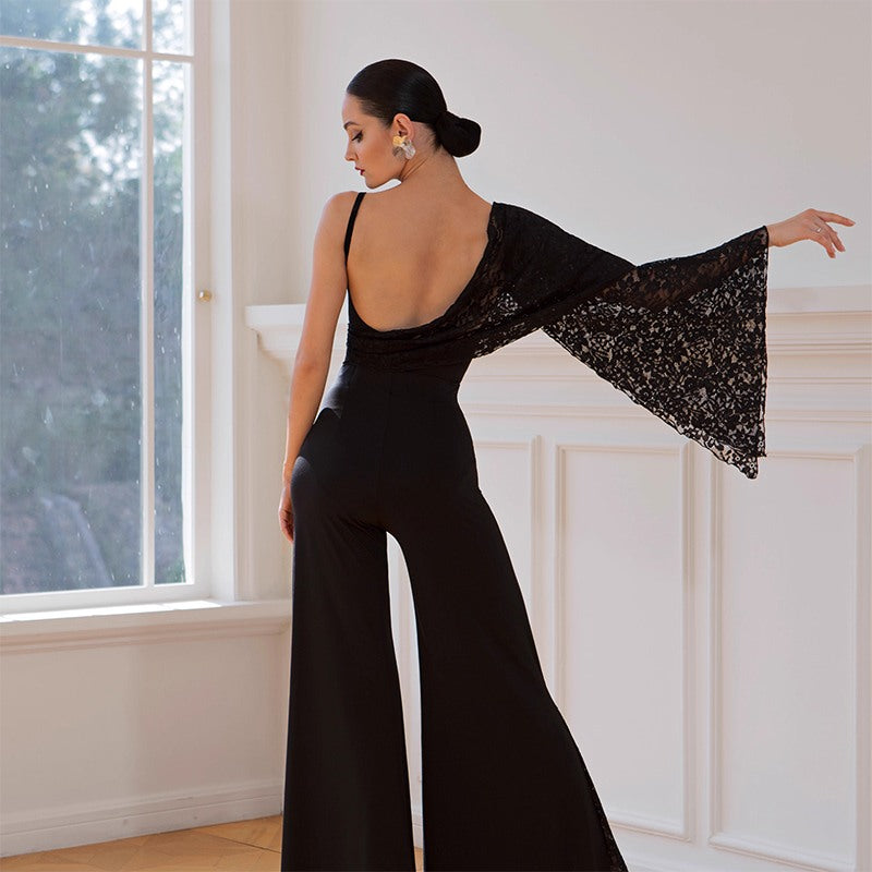 TID Customisable Women's Black  Ballroom Bodysuit Dance Tops Dance Wear