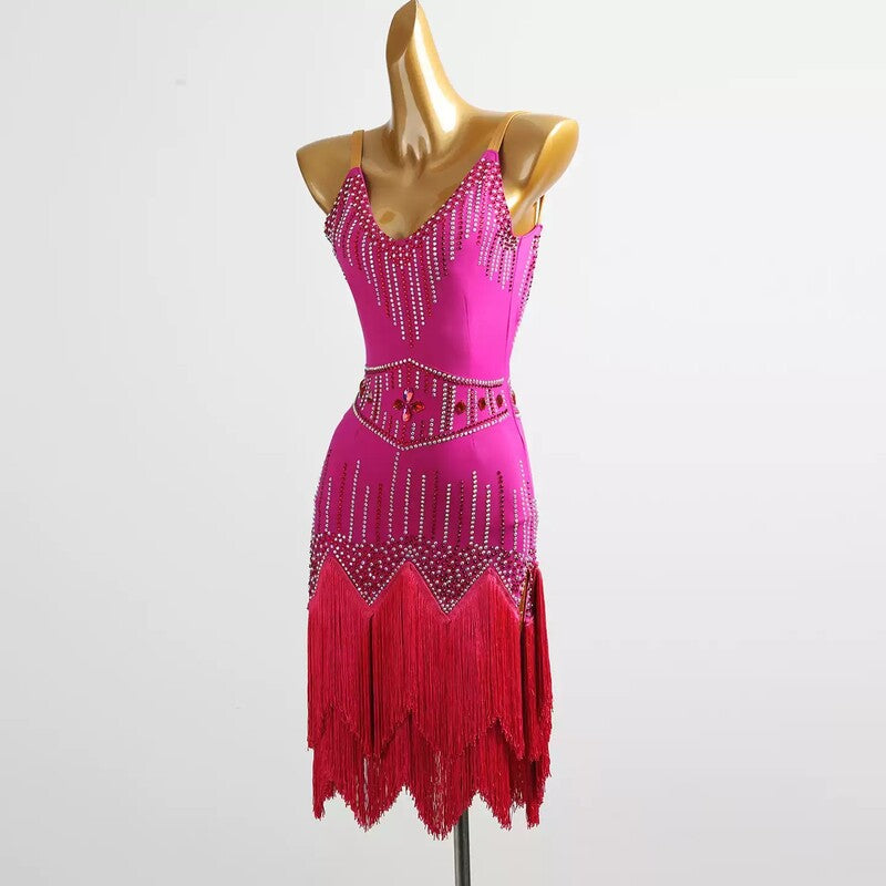 YZY Customisable-Women's Fuchsia Tassel DanceWear Dance Dress Performance Wear
