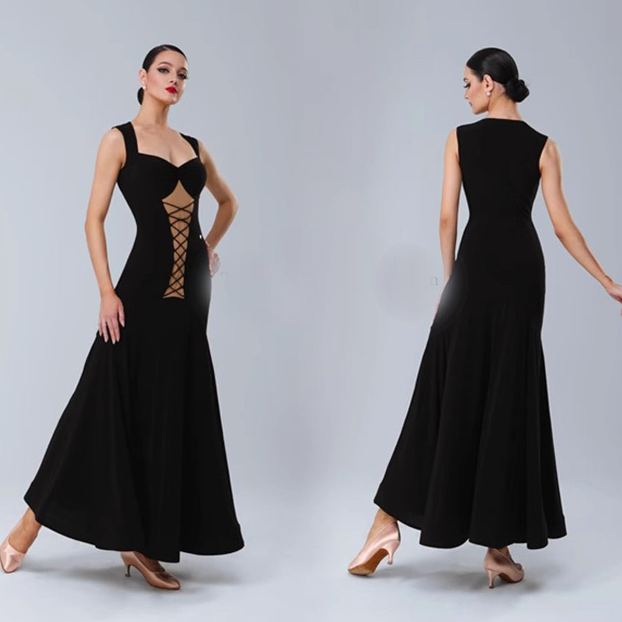 TID Customisable Women's V Neck Black Dance Dresses Performance Competition Dancewear