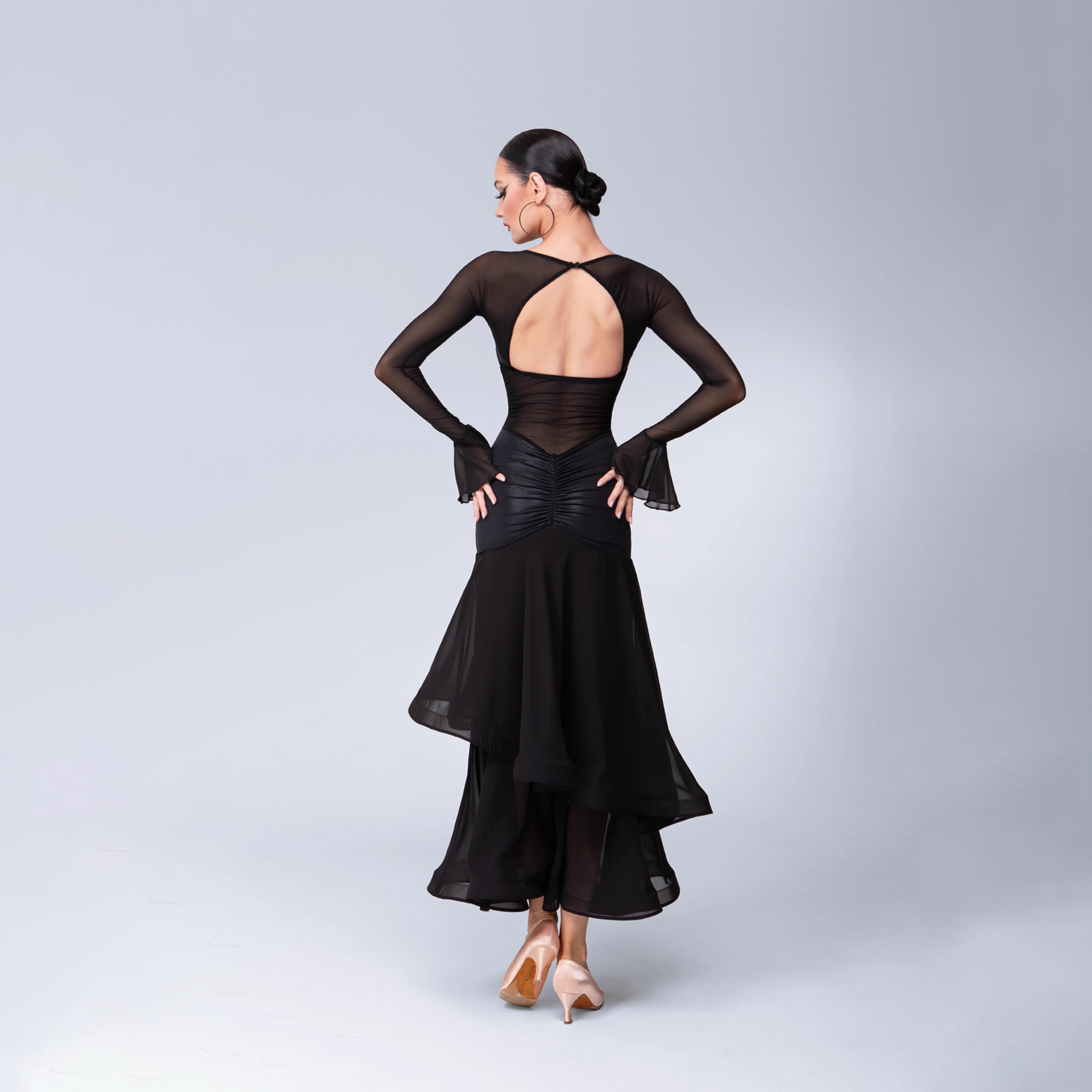 TID Customisable Women's Long Sleeve Black Dance Dresses Performance Competition Dancewear