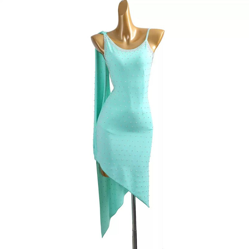 YZY Customisable-Women's MintCream Sleeveless Tassel DanceWear Dance Dress Performance Wear