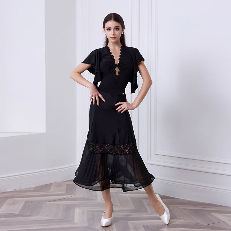 TID Women's Black Ballroom Bodysuit Dance Tops Dance Wear