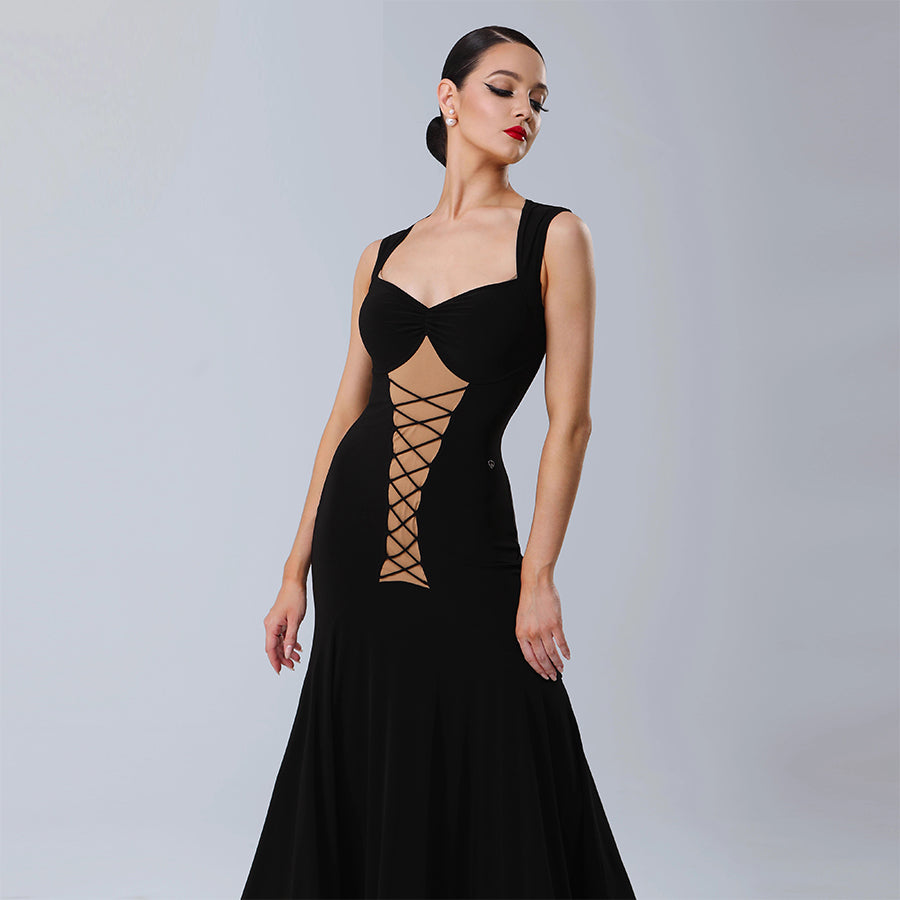 TID Customisable Women's V Neck Black Dance Dresses Performance Competition Dancewear