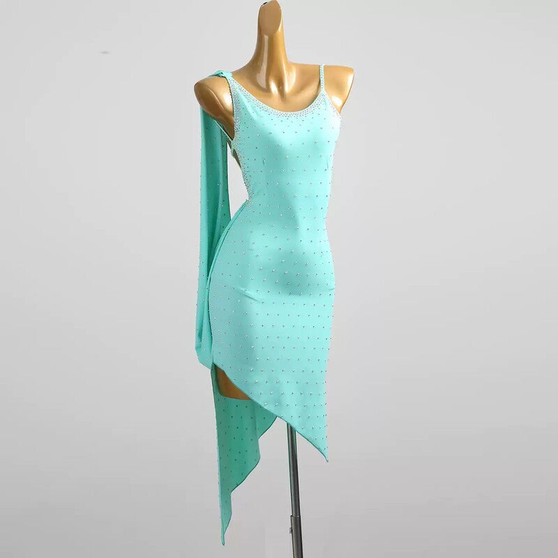 YZY Customisable-Women's MintCream Sleeveless Tassel DanceWear Dance Dress Performance Wear