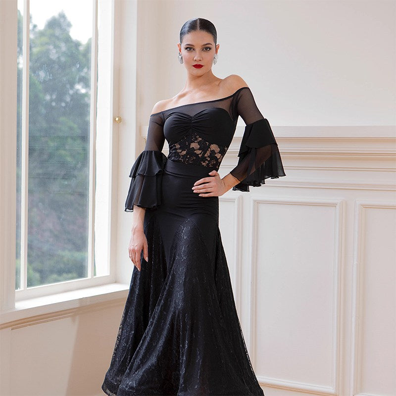 TID Customisable Women's Black  Ballroom Bodysuit Dance Tops Dance Wear