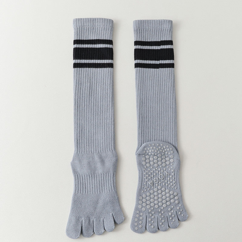 Five-Toe Split Yoga Pilates Knit Cotton Grip Long Socks